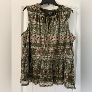 Harper Olive & Tan Printed Sleeveless Tie-Neck Camisole